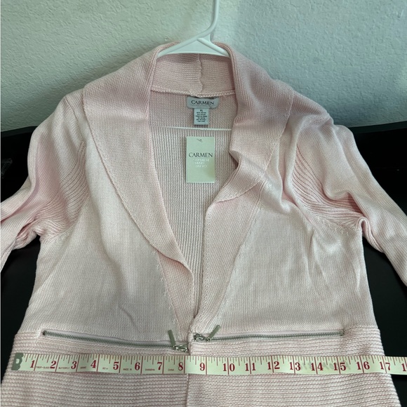 CARMEN MARC VALVO NWT Women’s Light Pink Sweater Cardigan XL Zipper Faux Pocket - Picture 15 of 15